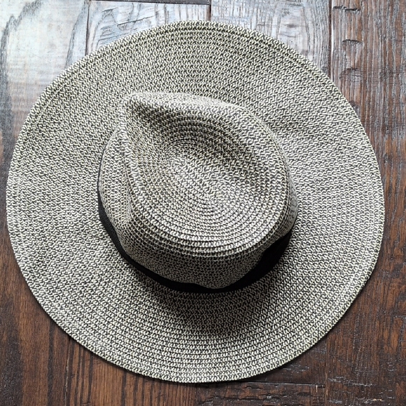 J. CREW I Woven Black and Ivory Marled Wide Brim Packable Sun Hat, X/XL - Picture 4 of 15